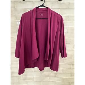 Charter Club Woman Open Front Cardigan 1X Plum Purple 3/4 Sleeve